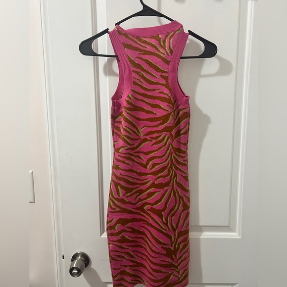 Pink Brown and Green Zebra Print Pencil Dress - Picture 2 of 2